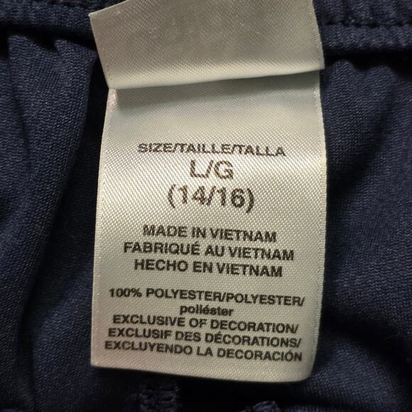 Adidas Shorts Boys L 14/16 Black Blue Terry Drawstring 3-Stripes - Picture 3 of 6